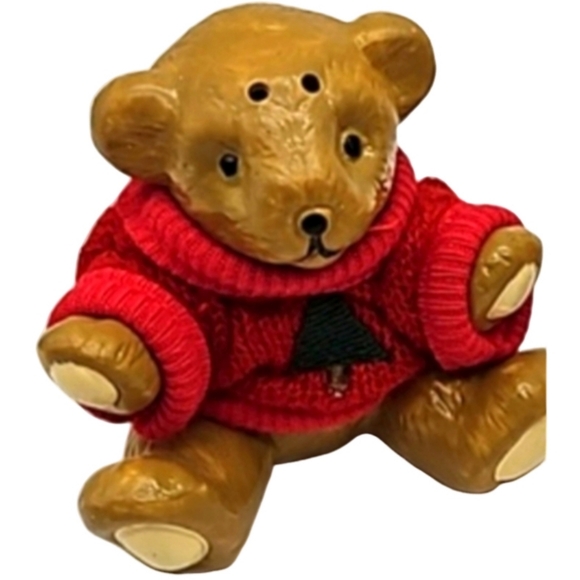 Teddy Bear Pair in Red Holiday Sweaters salt & pepper shakers with stoppers - Picture 2 of 8